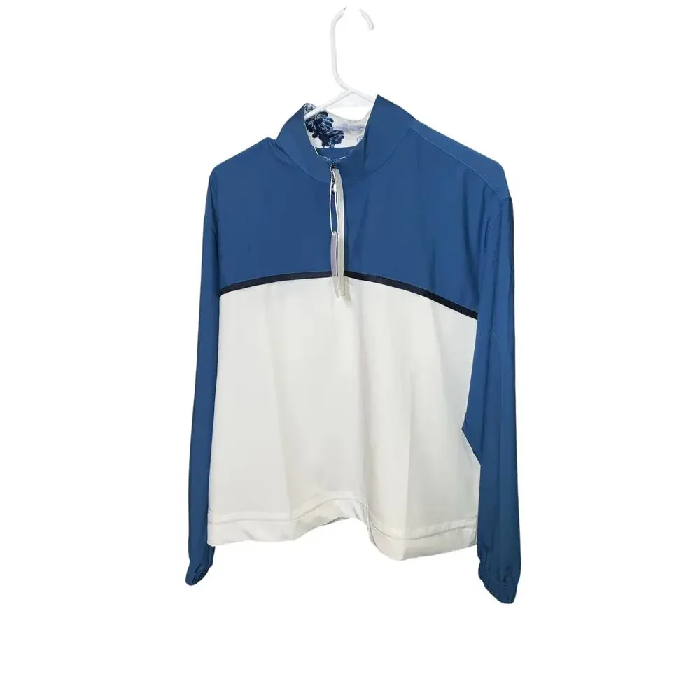 Greg Norman Women's Blue White Floral Clubhouse Quarter Zip Jacket Size L